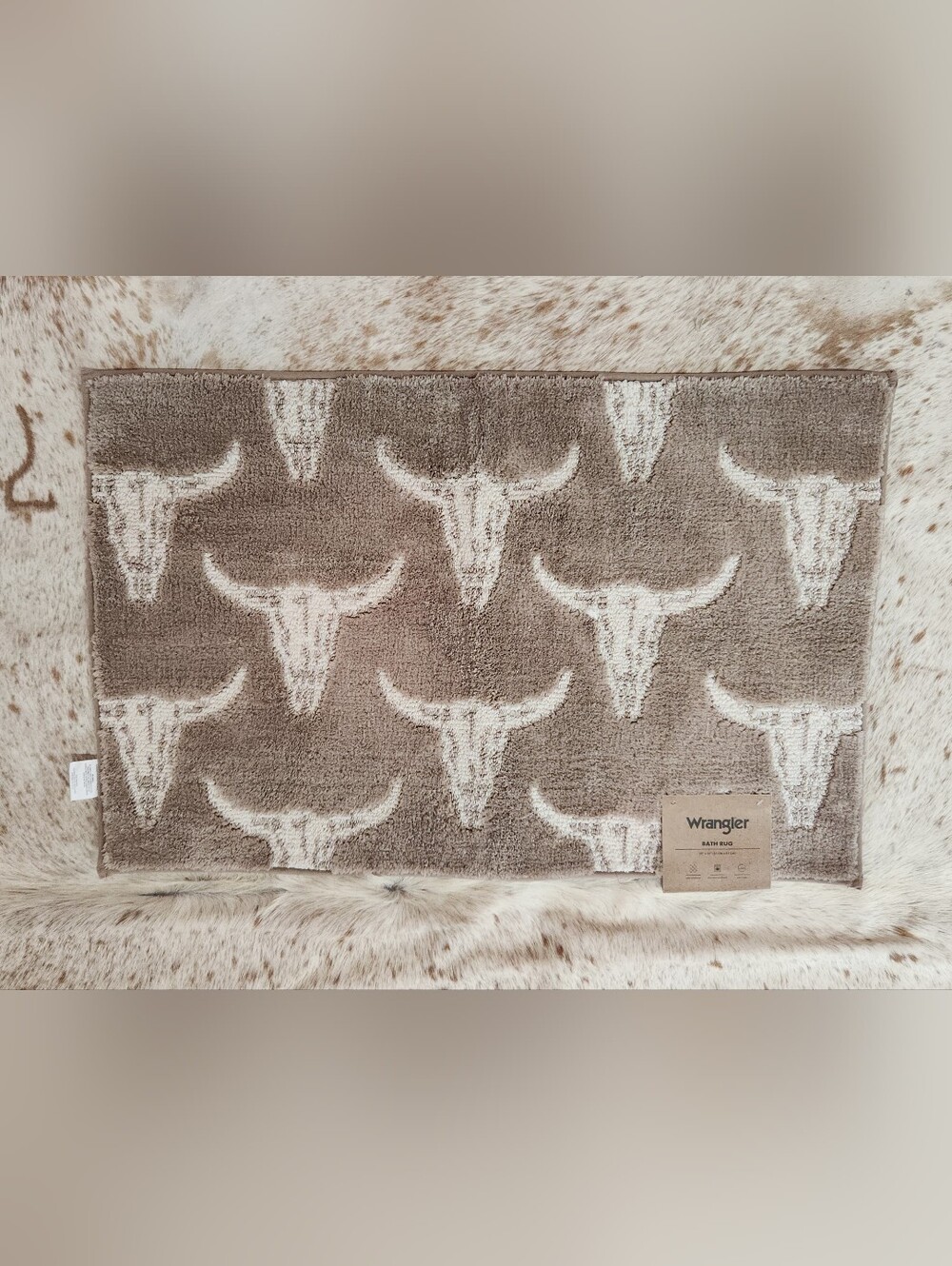 Wrangler Taupe & Cream Steer Skull Bath Mat